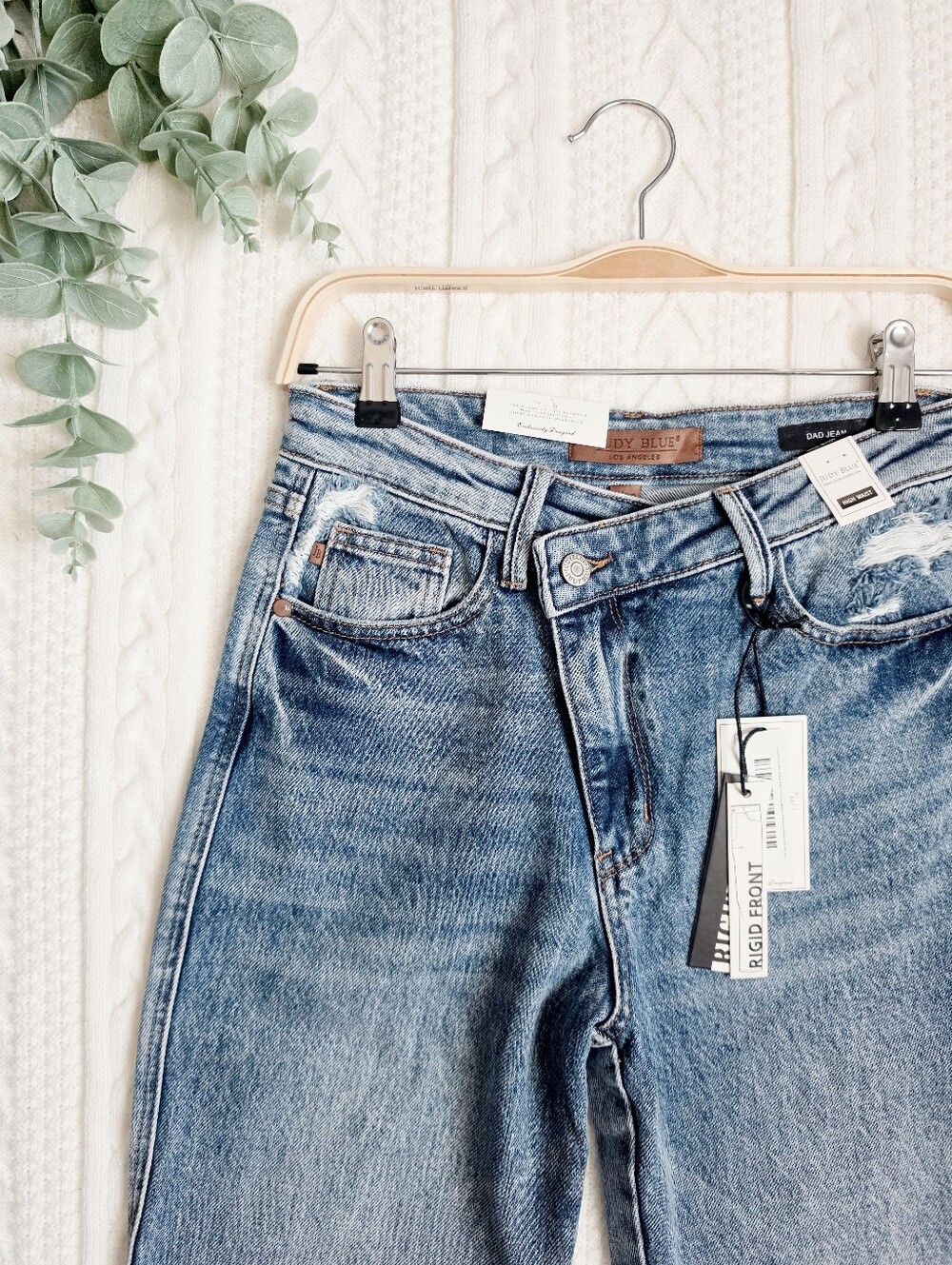 Judy Blue Criss Cross Rigid Magic Straight Dad Jeans Stretch HR Medium 3/26 NEW - Picture 4 of 11